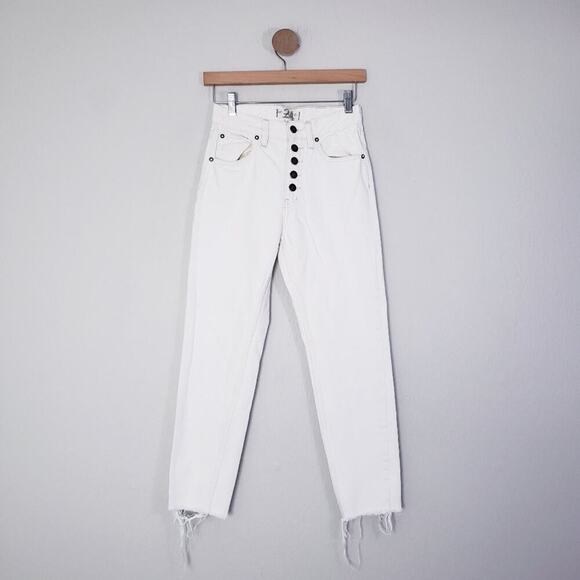 NEW Free People White Blossom Rigid High Waisted Frayed Hem Ankle Jean - Picture 6 of 12